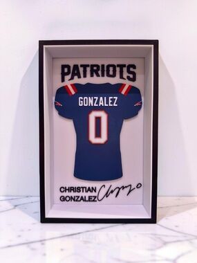 Christian Gonzalez Patriots #0 Jersey Display 3D Shadow Box NFL Gift